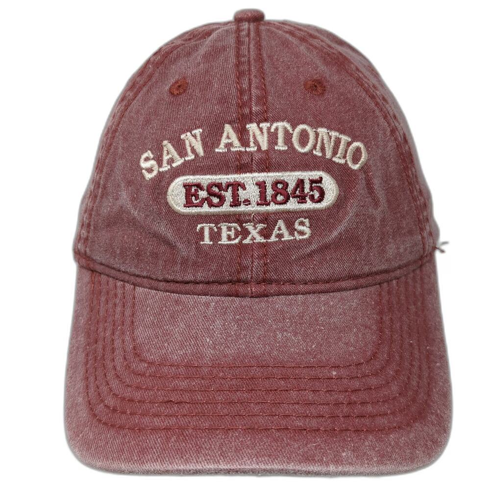 ESY Baseball Cap Red One Size San Antonio Texas EST 1845 Distressed Cotton Hat